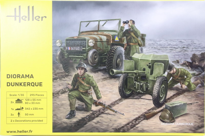 Modeling diorama Dunkerque truck Laffly V15T + cannon anti tank 25 mm + diorama + 3 figures, ref. 30326, 1/35, Heller – ICM