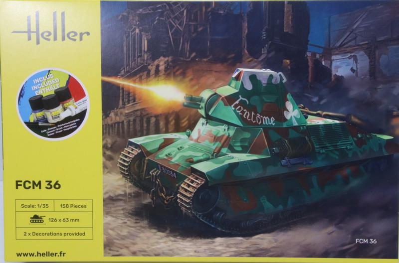 Modeling tank FCM 36 + glue + paints + brush, ref. 35322, 1/35, Heller - ICM