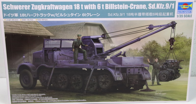 Modeling halftrack Sdkfz 9/1, 18 T, Schwerer Zugkraftwagen with 6 T Billstein Crane, ref. 09576, 1/35, Trumpeter