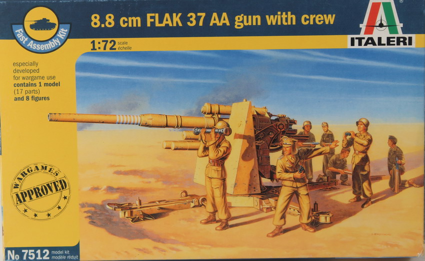 Modeling cannon 8.8 cm Flak 37 AA gun with crew, ref. 7512, 1/72, Italeri
