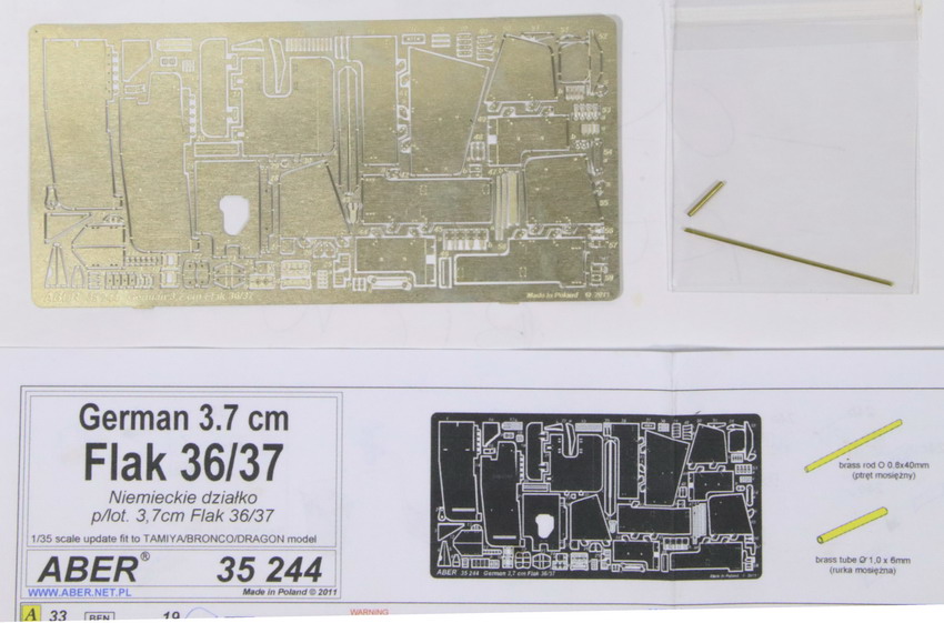 Modeling accesories photo-etched, cannon Flak 36/37, 37 mm, ref. 35 244, 1/35, Aber