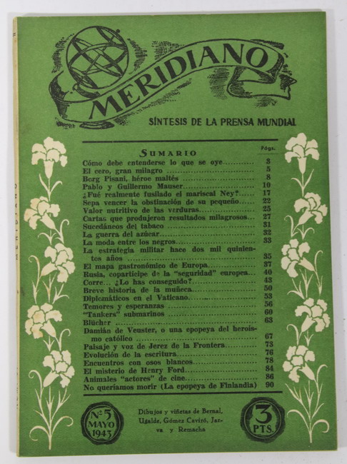 Revista Meridiano. Síntesis de la Prensa Mundial. Mayo 1943