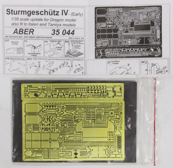 Modeling accesories photo-etched, Sturmgeschutz IV – Early, ref. 35044, 1/35, Aber