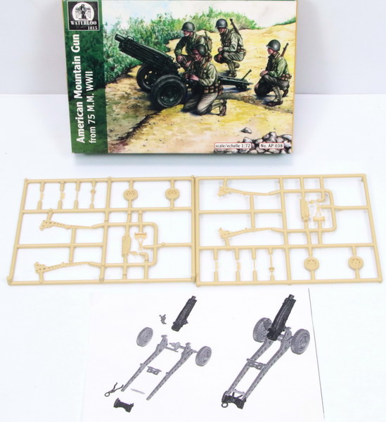 Modeling cannon 75 mm, american mountain gun, WWII, ref. AP 038, 1/72, Waterloo 1815.