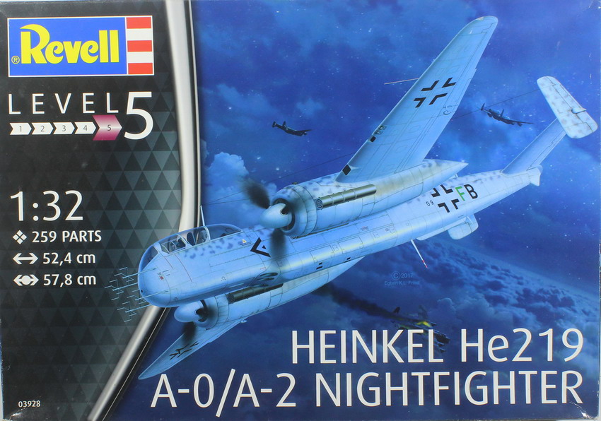 Modeling aircraft Heinkel He-219 A-0 / A-2, Nightfighter, ref. 03928, 1/32, Revell