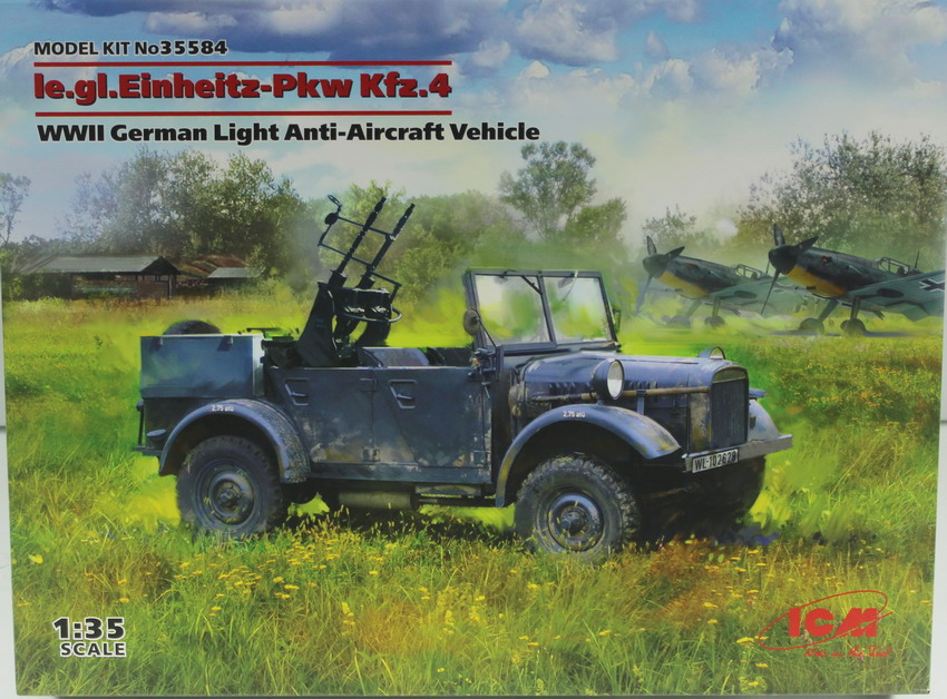 Modeling vehicle Einheitz Pkw Kfz. 4, anti-aircraft, ref. 35584, 1/35, ICM