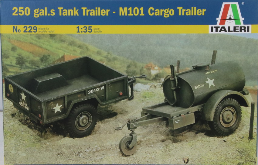 Modeling tráiler 250 gal.s tank tráiler – M101 cargo trailer, ref. 229, 1/35, Italeri
