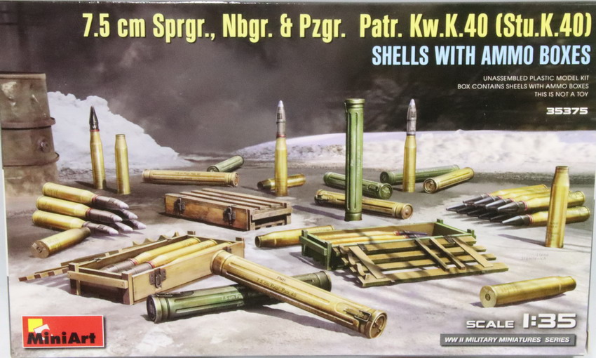 Modeling accesories shells with ammo boxes, KWK 40, 75 cm Sprgr. ref. 35373, 1/35, Miniart