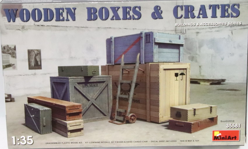 Modeling accesories wooden boxes & crates, ref. 35581, 1/35, Miniart