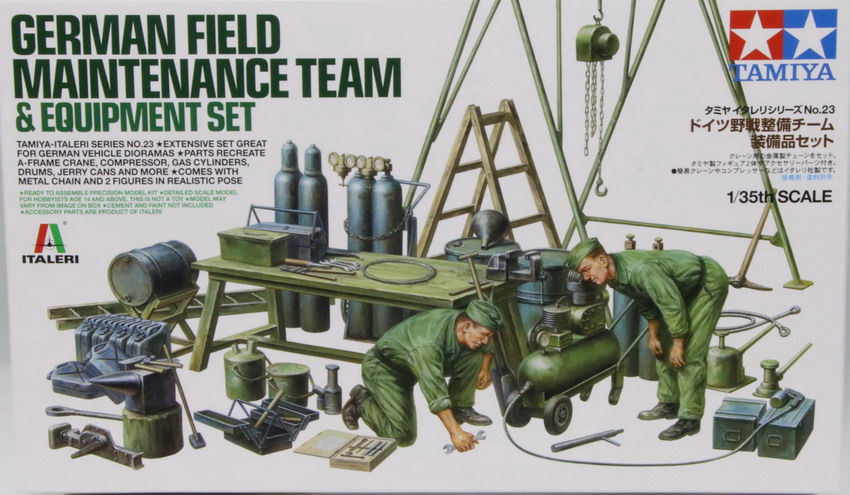 Modeling figures german field maintenance team & equipment set, ref. 37023, 1/35, Tamiya