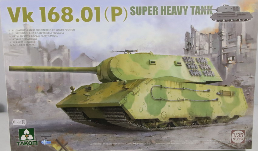 Modeling tank VK 168.01 (P), super heavy tank, ref. 2158, 1/35, Takom