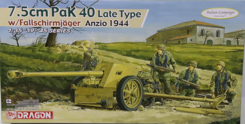 Modeling cannon Pak 40, 7.5 cm, late type, with fallschirmjäger, Anzio 1944, ref. 6250, 1/35, Dragón