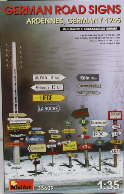 Modeling accesories diorama German road signs, Ardennes, Germany 1945, ref. 35609, 1/35, Miniart
